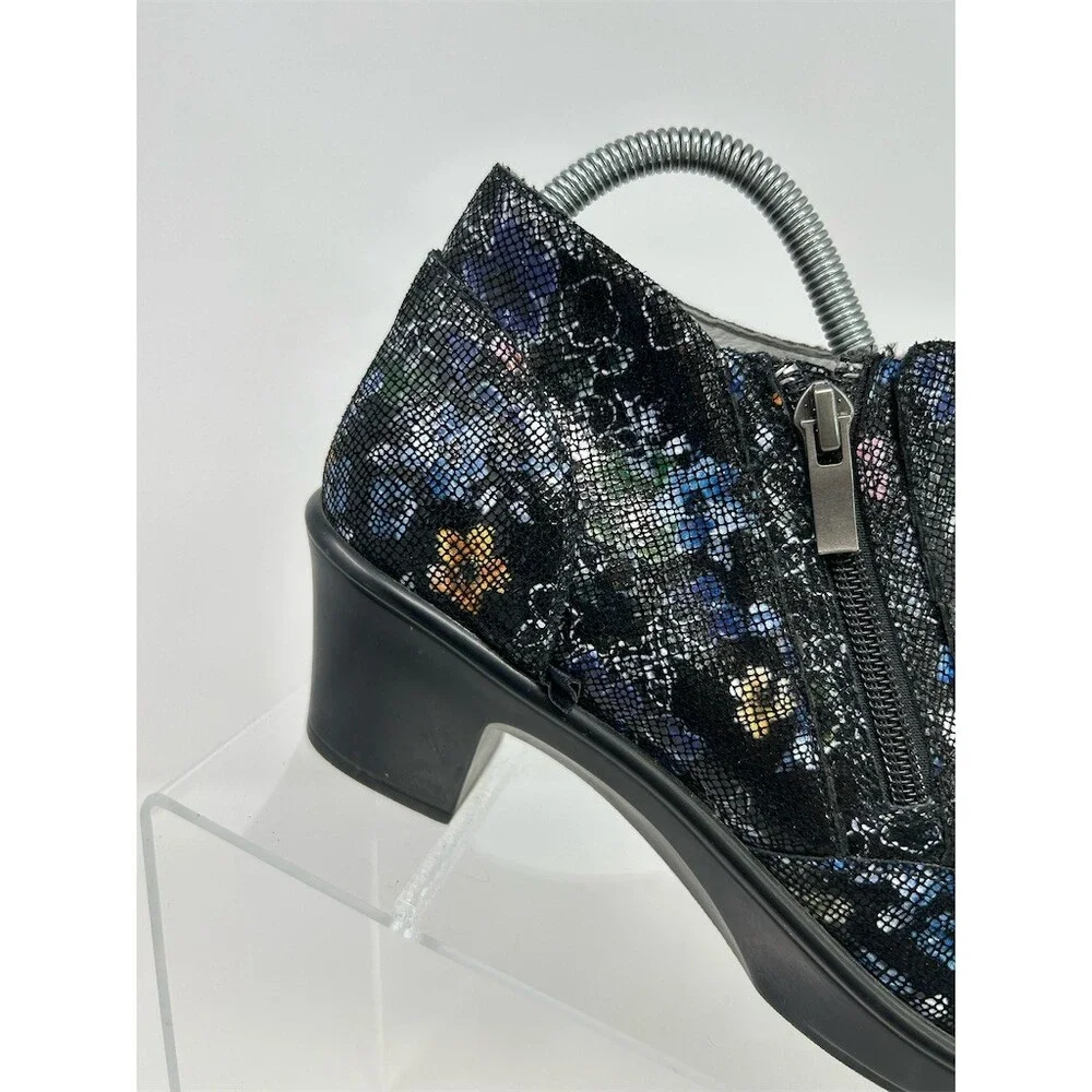Alegria Hannah Womens Ankle Booties Black Floral Side Zip Block Heel Size 38